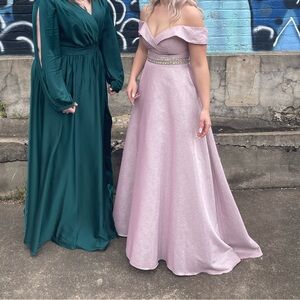 Elegant Off-Shoulder Pink Evening Gown